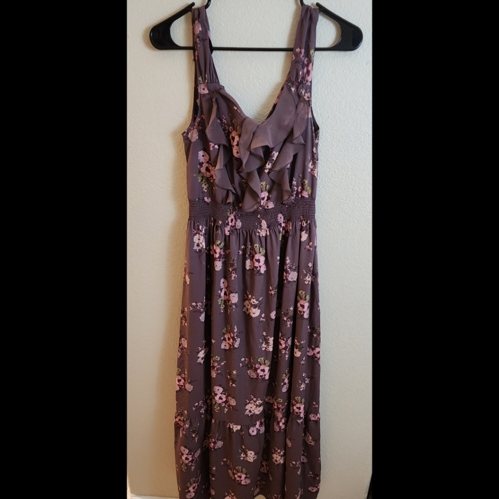 Lauren Conrad Purple Floral Ruffle Sleeveless Tiered Boho Maxi Dress